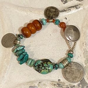 Turquoise & Antique Carnelian Prayer Beads Bracelet